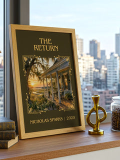 The Return Classic Book Art Print by Nicholas Sparks – framed print on a city-view windowsill