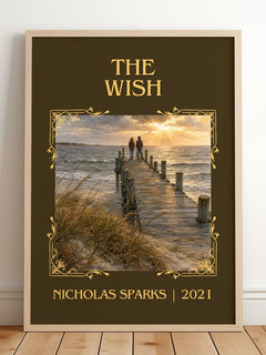 The Wish Classic Book Art Print by Nicholas Sparks – framed print leaning on a wooden floor