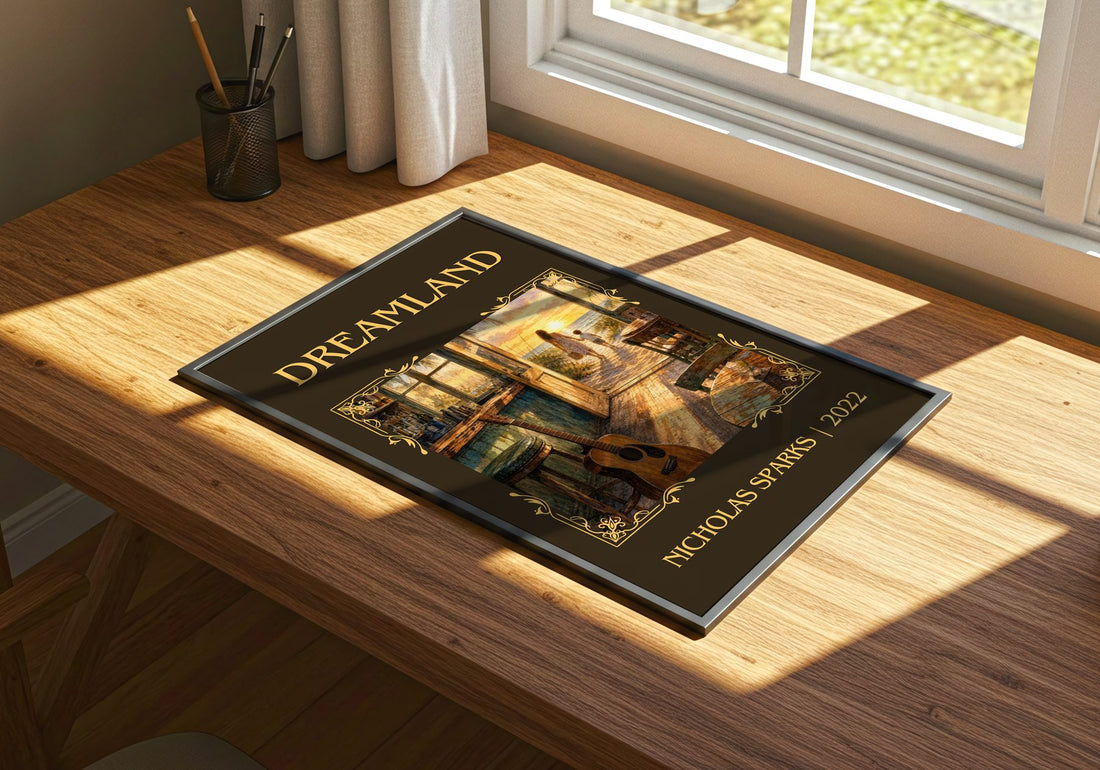Dreamland Classic Book Art Print by Nicholas Sparks – print on a sunlit desk