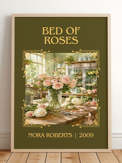 Bed Of Roses Classic Book Art Print by Nora Roberts – framed print leaning on a wooden floor
