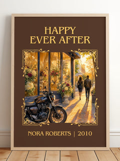 Happy Ever After Classic Book Art Print by Nora Roberts – framed print leaning on a wooden floor