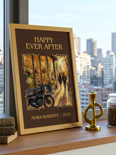 Happy Ever After Classic Book Art Print by Nora Roberts – framed print on a city-view windowsill