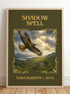 Shadow Spell Classic Book Art Print by Nora Roberts – framed print leaning on a wooden floor