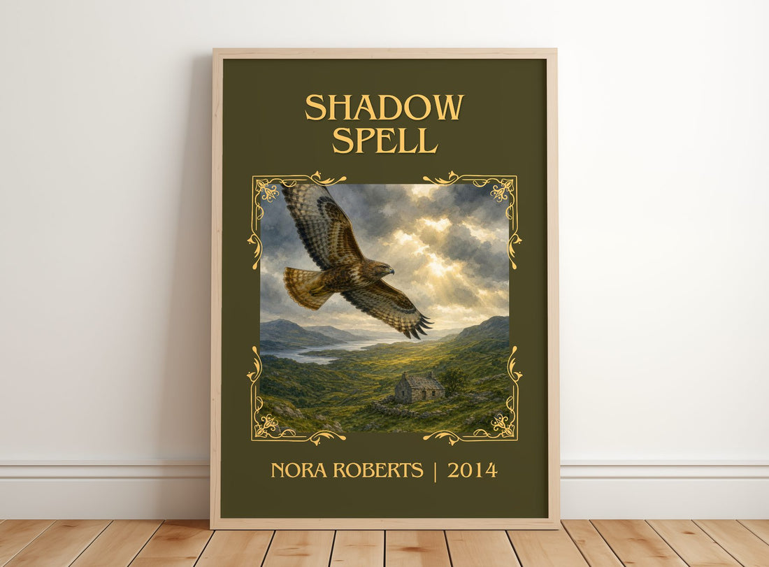 Shadow Spell Classic Book Art Print by Nora Roberts – framed print leaning on a wooden floor