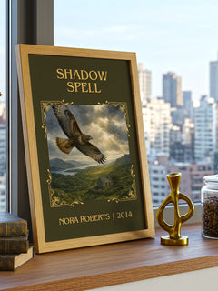 Shadow Spell Classic Book Art Print by Nora Roberts – framed print on a city-view windowsill