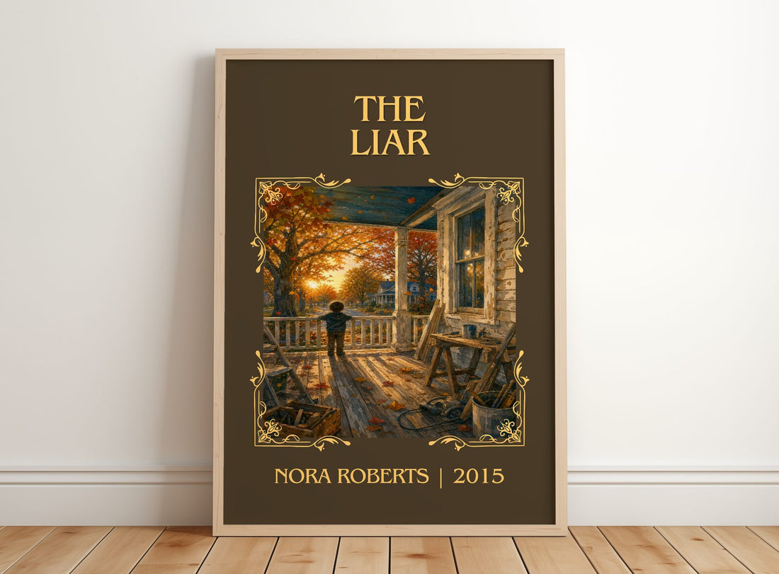 The Liar Classic Book Art Print by Nora Roberts – framed print leaning on a wooden floor