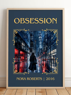 Obsession Classic Book Art Print by Nora Roberts – framed print leaning on a wooden floor