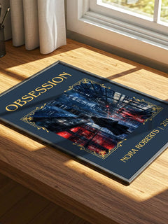 Obsession Classic Book Art Print by Nora Roberts – print on a sunlit desk