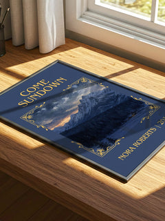 Come Sundown Classic Book Art Print by Nora Roberts – print on a sunlit desk