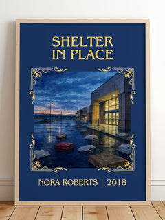 Shelter In Place Classic Book Art Print by Nora Roberts – framed print leaning on a wooden floor