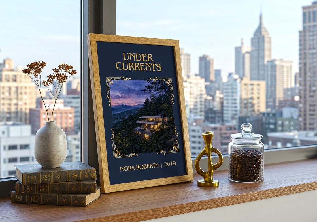 Under Currents Classic Book Art Print by Nora Roberts – framed print on a city-view windowsill