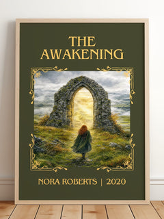 The Awakening Classic Book Art Print by Nora Roberts – framed print leaning on a wooden floor