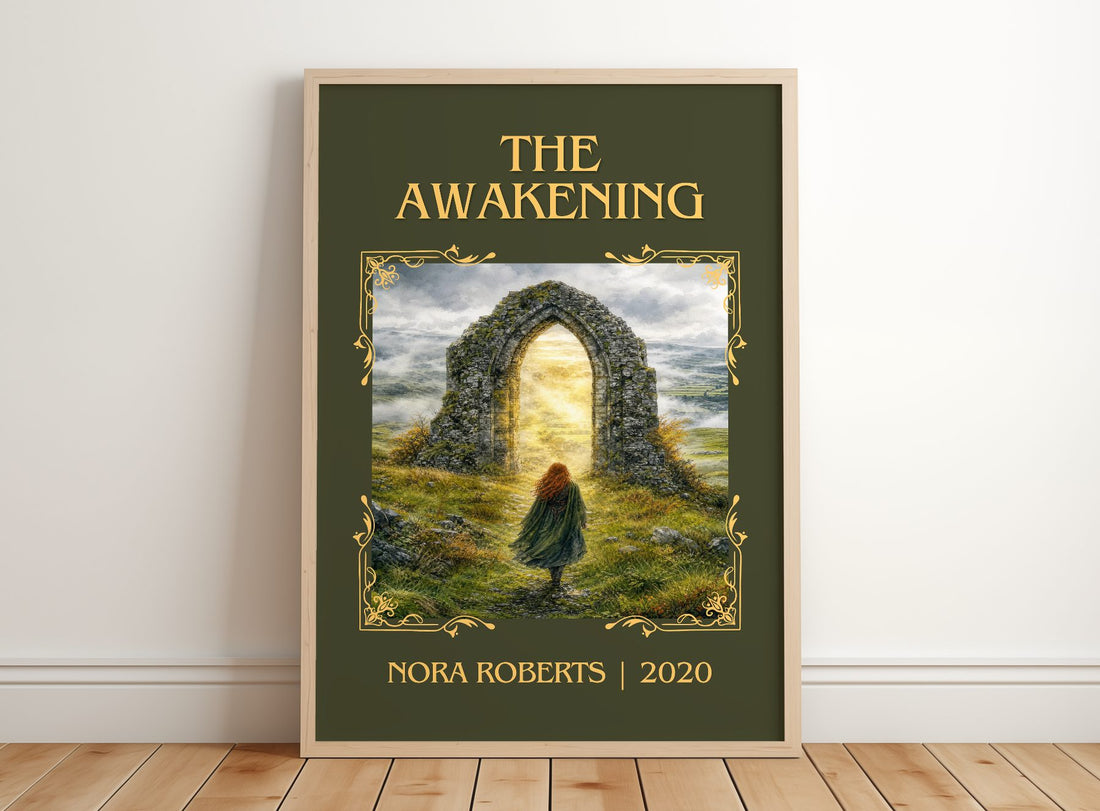The Awakening Classic Book Art Print by Nora Roberts – framed print leaning on a wooden floor