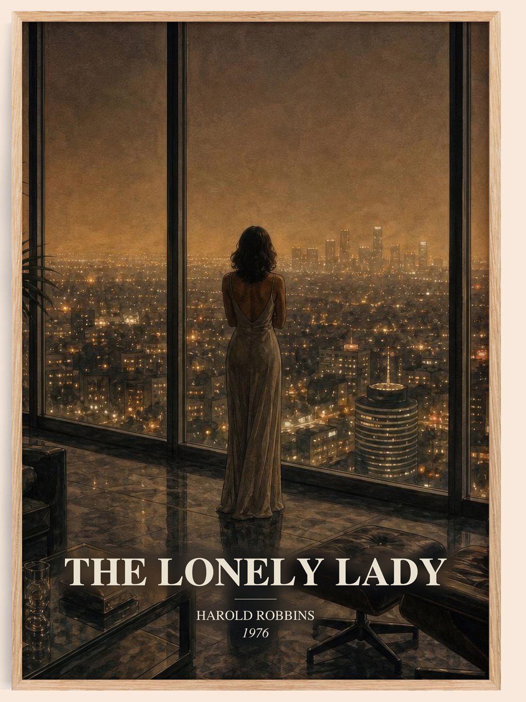 The Lonely Lady watercolour book poster by Harold Robbins – framed literary art print