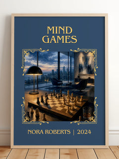Mind Games Classic Book Art Print by Nora Roberts – framed print leaning on a wooden floor