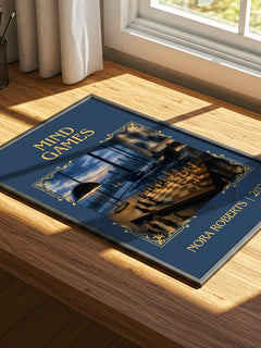 Mind Games Classic Book Art Print by Nora Roberts – print on a sunlit desk