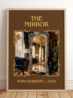 The Mirror Classic Book Art Print by Nora Roberts – framed print leaning on a wooden floor