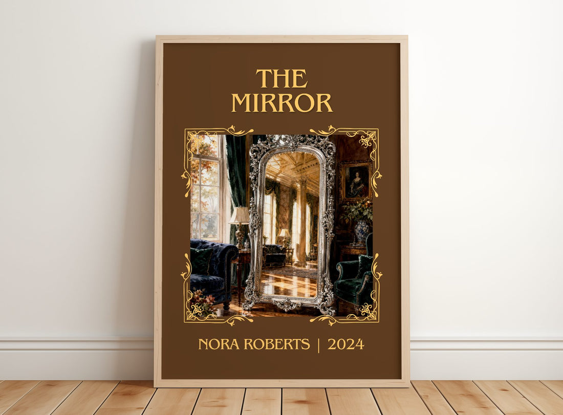 The Mirror Classic Book Art Print by Nora Roberts – framed print leaning on a wooden floor