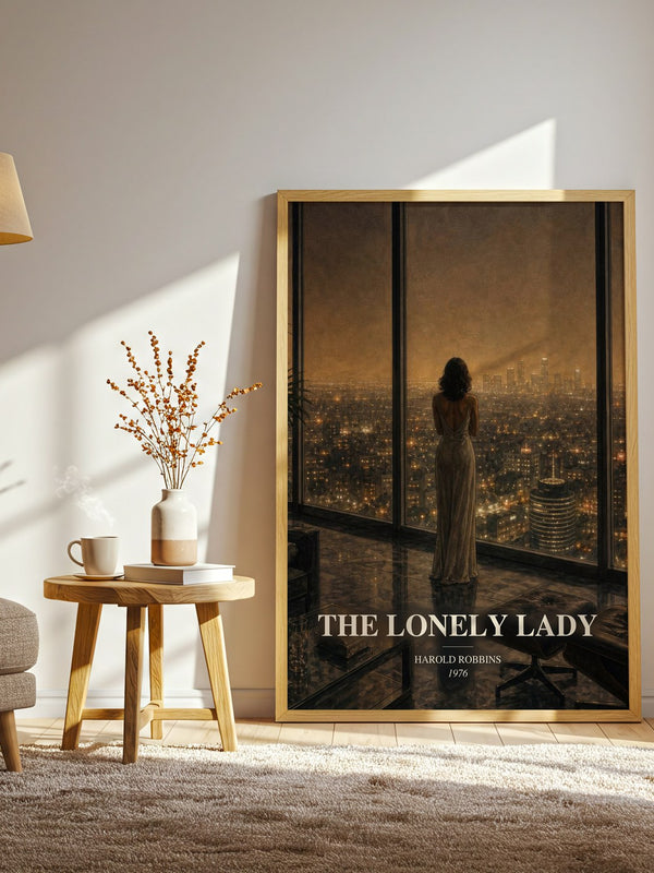 The Lonely Lady watercolour print in frame leaning in hallway – contemporary fiction wall art