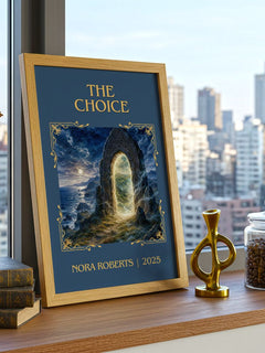 The Choice Classic Book Art Print by Nora Roberts – framed print on a city-view windowsill