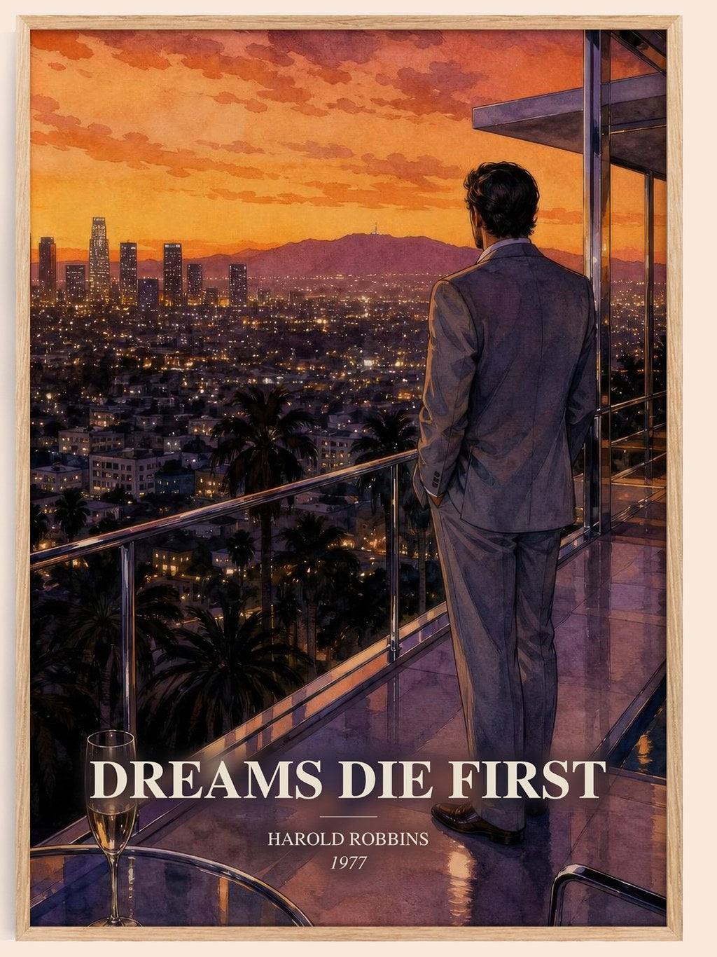 Dreams Die First watercolour book poster by Harold Robbins – framed literary art print