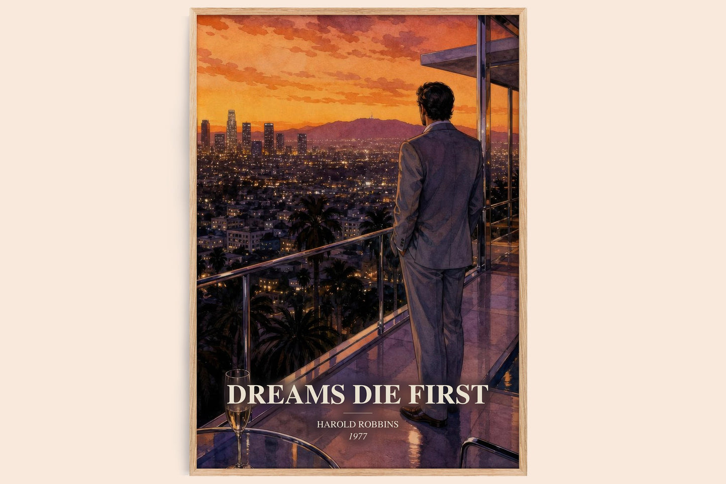 Dreams Die First watercolour book poster by Harold Robbins – framed literary art print