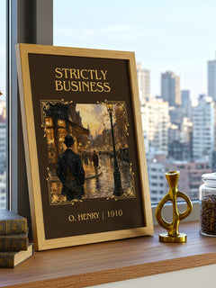 Strictly Business Classic Book Art Print by O. Henry – framed print on a city-view windowsill