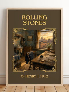 Rolling Stones Classic Book Art Print by O. Henry – framed print leaning on a wooden floor