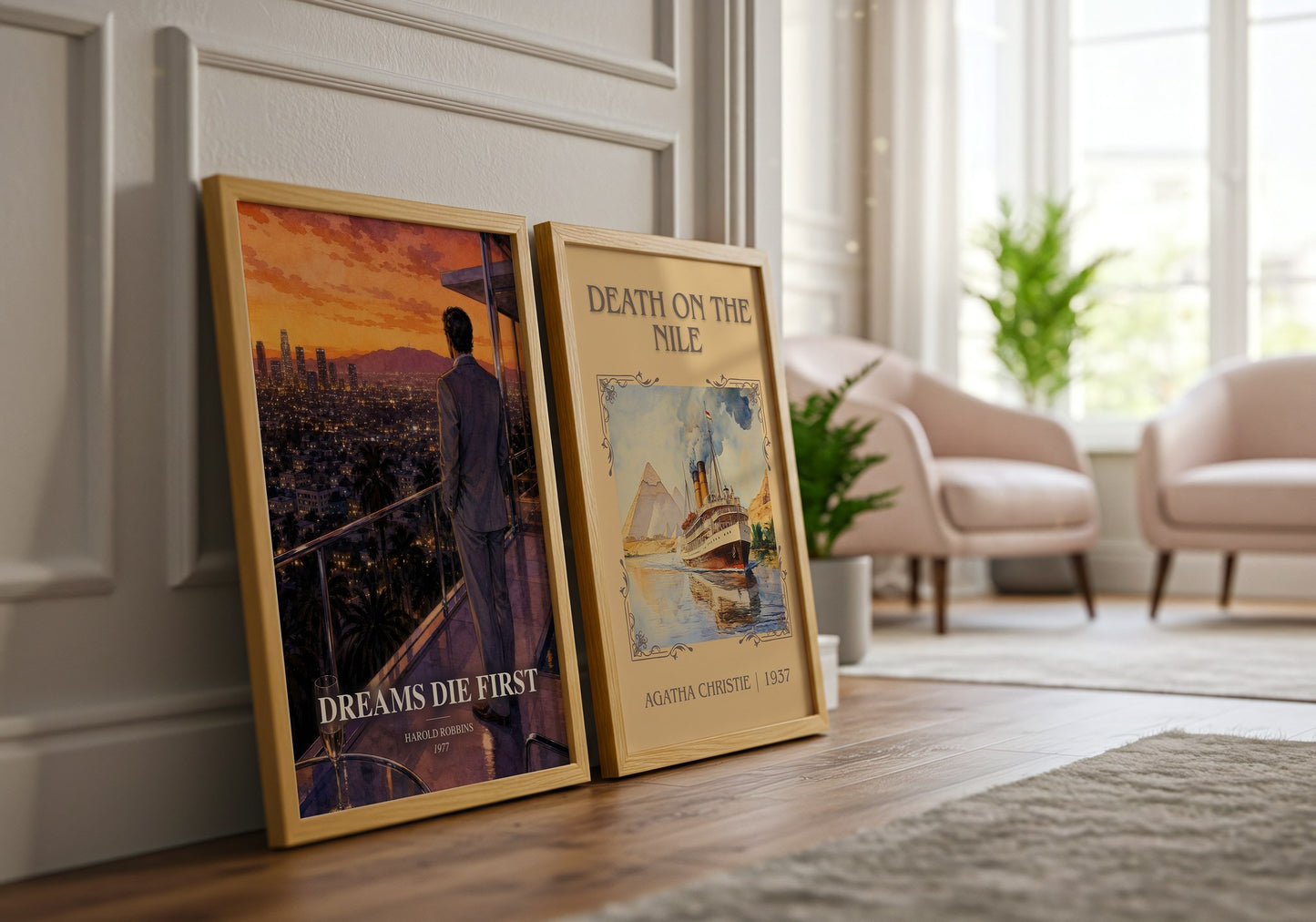 Dreams Die First watercolour print framed by window – literary home decor