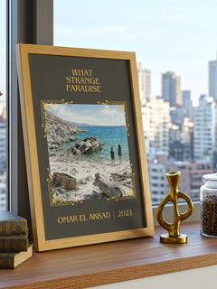 What Strange Paradise Classic Book Art Print by Omar El Akkad – framed print on a city-view windowsill