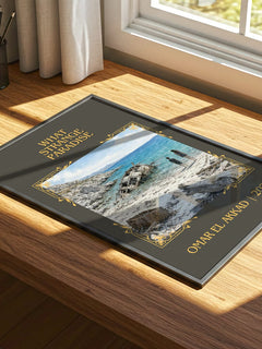 What Strange Paradise Classic Book Art Print by Omar El Akkad – print on a sunlit desk