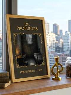 De Profundis Classic Book Art Print by Oscar Wilde – framed print on a city-view windowsill