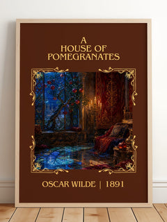 A House Of Pomegranates Classic Book Art Print by Oscar Wilde – framed print leaning on a wooden floor
