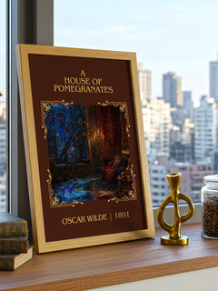 A House Of Pomegranates Classic Book Art Print by Oscar Wilde – framed print on a city-view windowsill