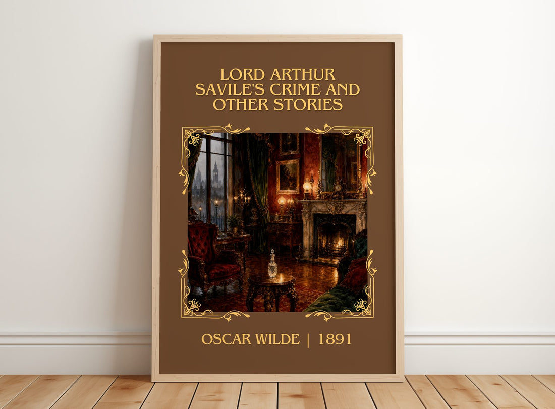 Lord Arthur Savile's Crime And Other Stories Classic Book Art Print by Oscar Wilde – framed print leaning on a wooden floor