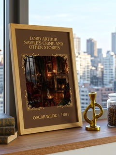 Lord Arthur Savile's Crime And Other Stories Classic Book Art Print by Oscar Wilde – framed print on a city-view windowsill