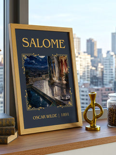 Salomé Classic Book Art Print by Oscar Wilde – framed print on a city-view windowsill