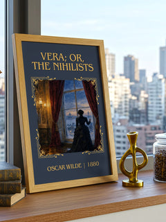 Vera; Or, The Nihilists Classic Book Art Print by Oscar Wilde – framed print on a city-view windowsill