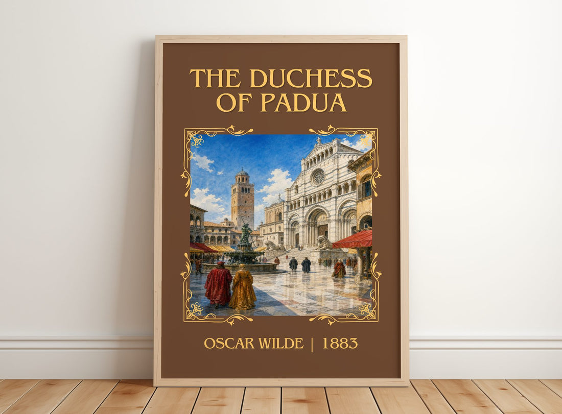 The Duchess Of Padua Classic Book Art Print by Oscar Wilde – framed print leaning on a wooden floor