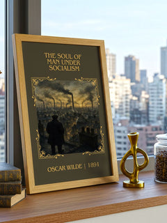 The Soul Of Man Under Socialism Classic Book Art Print by Oscar Wilde – framed print on a city-view windowsill