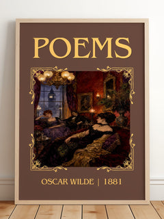 Poems Classic Book Art Print by Oscar Wilde – framed print leaning on a wooden floor