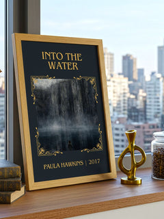 Into The Water Classic Book Art Print by Paula Hawkins – framed print on a city-view windowsill