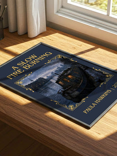 A Slow Fire Burning Classic Book Art Print by Paula Hawkins – print on a sunlit desk