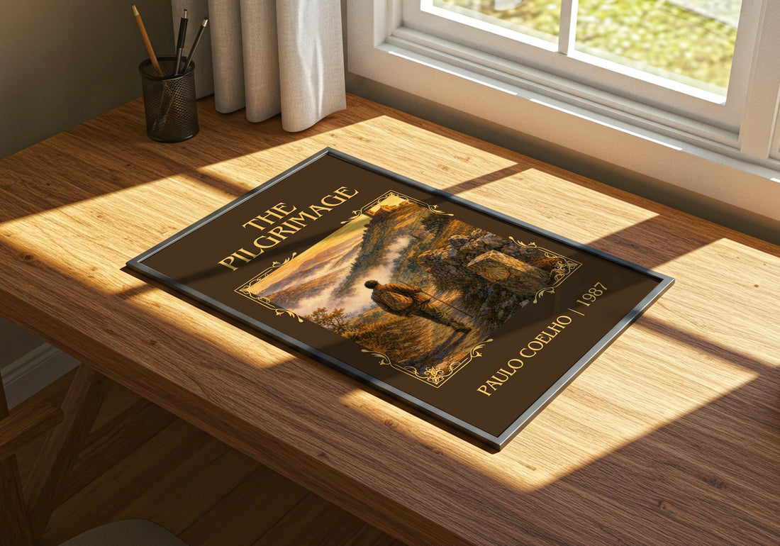 The Pilgrimage Classic Book Art Print by Paulo Coelho – print on a sunlit desk