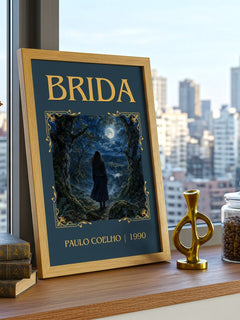 Brida Classic Book Art Print by Paulo Coelho – framed print on a city-view windowsill