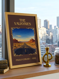 The Valkyries Classic Book Art Print by Paulo Coelho – framed print on a city-view windowsill