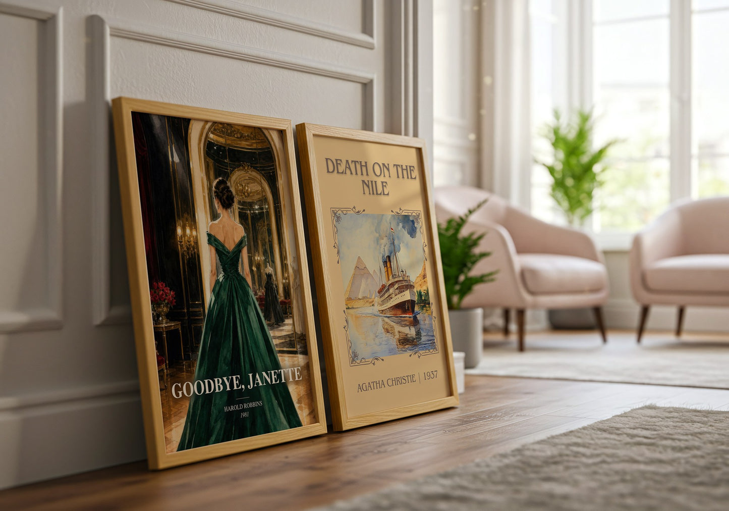 Goodbye, Janette watercolour print framed by window – literary home decor
