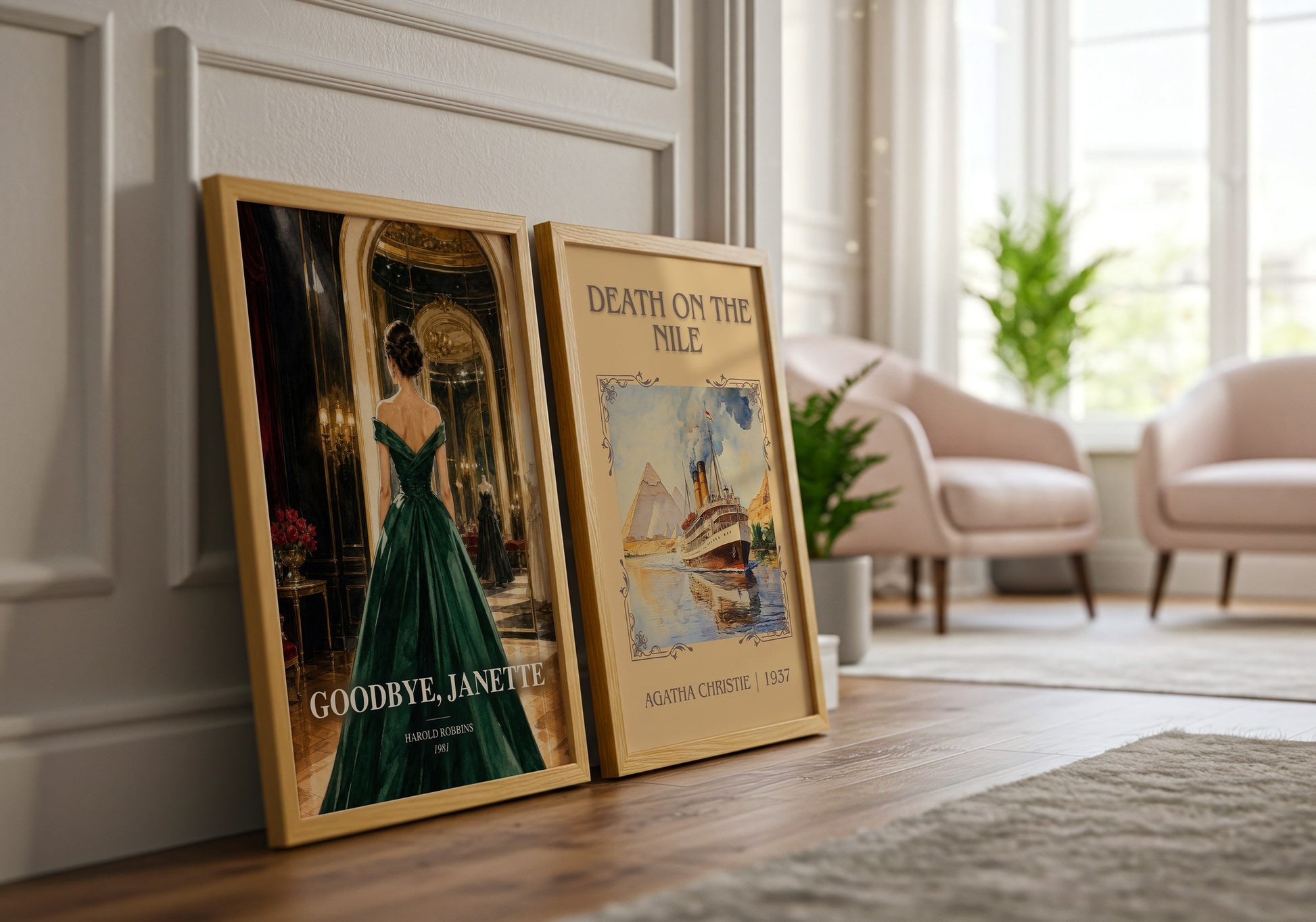 Goodbye, Janette watercolour print framed by window – literary home decor