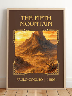 The Fifth Mountain Classic Book Art Print by Paulo Coelho – framed print leaning on a wooden floor