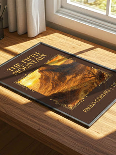 The Fifth Mountain Classic Book Art Print by Paulo Coelho – print on a sunlit desk